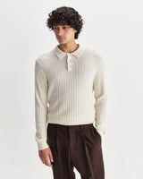 wax london men's Oban - Ecru Diamond Stripe Knitted Polo