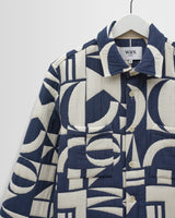 wax london men's Otto - Blue And Ecru Quilted Jacquard Overshirt