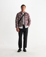wax london men's Park - Burgundy And Ecru Floral Jacquard Jacket