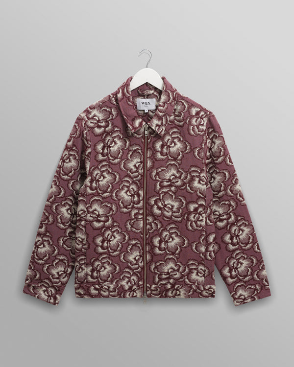 wax london men's Park - Burgundy And Ecru Floral Jacquard Jacket
