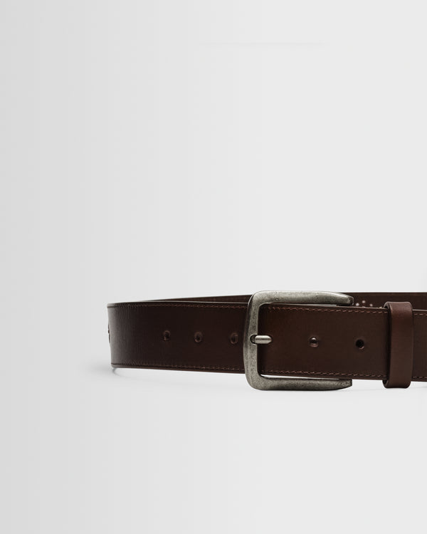 wax london men's Paton - Brown Embroidered Leather Belt