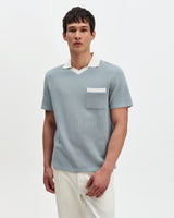 wax london men's Pendal - Blue And Ecru Ribbed Organic Cotton Polo Shirt