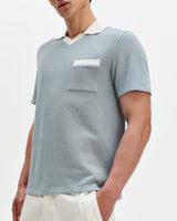 wax london men's Pendal - Blue And Ecru Ribbed Organic Cotton Polo Shirt
