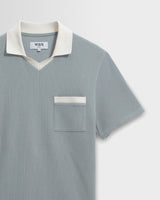wax london men's Pendal - Blue And Ecru Ribbed Organic Cotton Polo Shirt