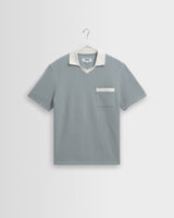 wax london men's Pendal - Blue And Ecru Ribbed Organic Cotton Polo Shirt