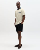wax london men's Pendal - Ecru And Blue Ribbed Organic Cotton Polo Shirt