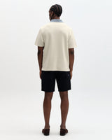 wax london men's Pendal - Ecru And Blue Ribbed Organic Cotton Polo Shirt