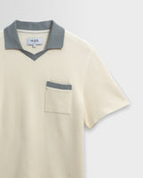 wax london men's Pendal - Ecru And Blue Ribbed Organic Cotton Polo Shirt
