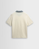 wax london men's Pendal - Ecru And Blue Ribbed Organic Cotton Polo Shirt