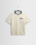 Pendal - Ecru And Blue Ribbed Organic Cotton Polo Shirt
