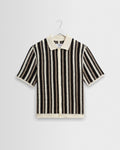 Porto - Ecru And Black Stripe Crochet Knitted Shirt
