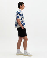 wax london men's Porto - Ecru And Blue Square Crochet Knitted Shirt