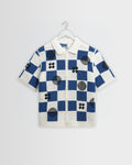 Porto - Ecru And Blue Square Crochet Knitted Shirt