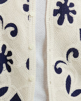 wax london men's Porto - Ecru And Navy Doodle Crochet Knitted Shirt
