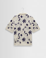 wax london men's Porto - Ecru And Navy Doodle Crochet Knitted Shirt