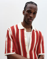 wax london men's Porto - Ecru And Orange Stripe Crochet Knitted Shirt