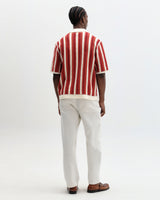 wax london men's Porto - Ecru And Orange Stripe Crochet Knitted Shirt