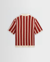 wax london men's Porto - Ecru And Orange Stripe Crochet Knitted Shirt