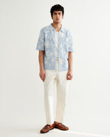 wax london men's Porto - Pale Blue Doodle Crochet Knitted Shirt