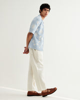 wax london men's Porto - Pale Blue Doodle Crochet Knitted Shirt
