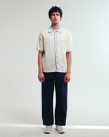 Belle - Ecru Blue Tipped Pointelle Polo Shirt