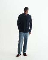 Hayden - Navy Textured Organic Cotton Long Sleeve T-Shirt