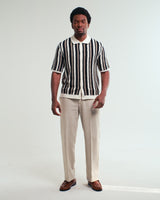 Porto - Ecru And Black Stripe Crochet Knitted Shirt