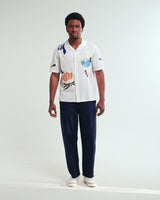 Didcot - Ecru And Multicolour Flower Embroidered Short-Sleeve Shirt