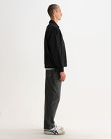 wax london men's Reeve - Washed Black Loopback Organic Cotton Collared Sweatshirt