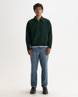 wax london men's Reeve - Washed Green Loopback Organic Cotton Collared Sweatshirt