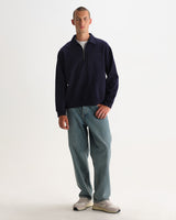 wax london men's Reeve - Washed Navy Loopback Organic Cotton Collared Sweatshirt