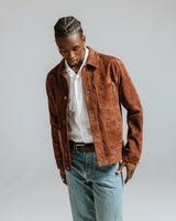 wax london men's Robin - Brown Suede Chore Jacket