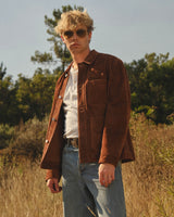wax london men's Robin - Brown Suede Chore Jacket