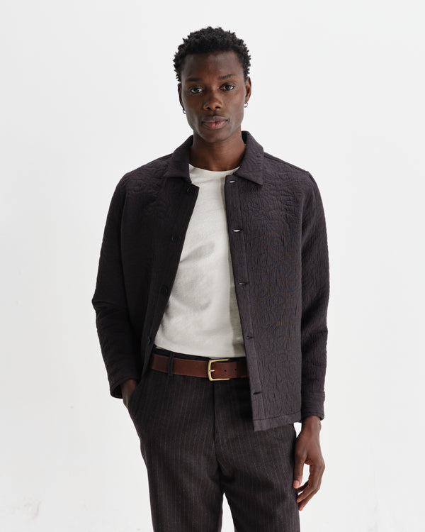 wax london men's Rockley - Black Floral Quilted Cotton Overshirt