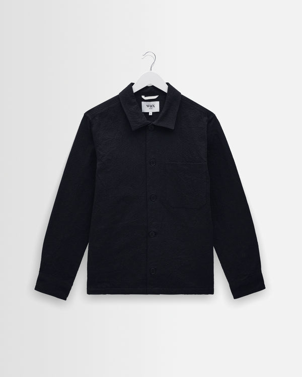 wax london men's Rockley - Navy Honeycomb Jacquard Overshirt