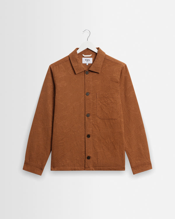 wax london men's Rockley - Rust Honeycomb Jacquard Overshirt