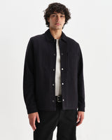 wax london men's Romer - Black Heavy Crinkle Cotton Overshirt