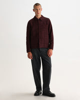wax london men's Romer - Dark Burgundy Quilted Check Overshirt