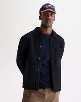 wax london men's Romer - Navy Quilted Check Overshirt