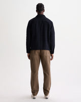wax london men's Romer - Navy Quilted Check Overshirt