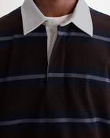 wax london men's Rowhill - Brown And Blue Mirror Stripe Loopback Rugby Shirt