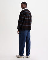 wax london men's Rowhill - Brown And Blue Mirror Stripe Loopback Rugby Shirt