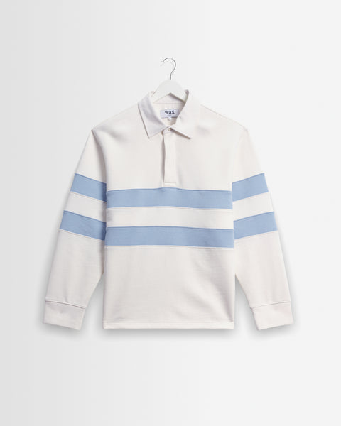 Rowhill - Ecru And Light Blue Stripe Loopback Rugby Shirt