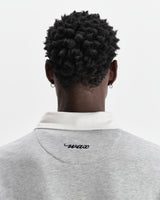 wax london men's Rowhill - Grey Marl Stripe Panelled Loopback Rugby Shirt