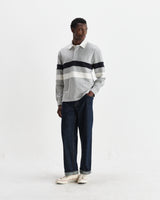 wax london men's Rowhill - Grey Marl Stripe Panelled Loopback Rugby Shirt