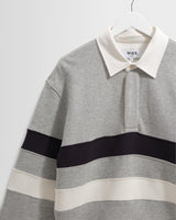 wax london men's Rowhill - Grey Marl Stripe Panelled Loopback Rugby Shirt