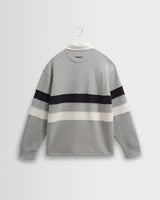 wax london men's Rowhill - Grey Marl Stripe Panelled Loopback Rugby Shirt