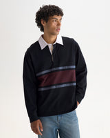 wax london men's Rowhill - Navy And Purple Stripe Loopback Rugby Shirt