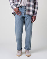 wax london men's Russell - Blue Wash Selvedge Straight Fit Denim Jeans