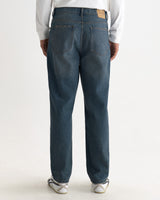 wax london men's Russell - Mid Blue Faded Vintage Straight Fit Denim Jeans